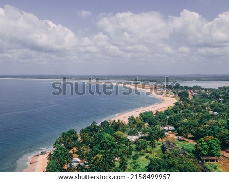 An aerial Landscape view of the seaside in Robertsport, Liberia, West Africa