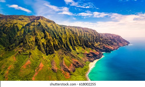Aerial landscape view of spectacular Na Pali coast, Kauai, Hawaii, USA