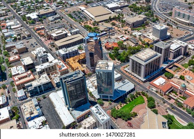 Aerial look at multiple construction projects in downtown Tucson, Arizona