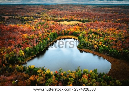 Aerial Majesty: Heart Lake Amidst Autumn Brilliance, Ompah, Ontario