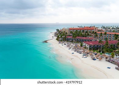 Aerial from Manchebo beach on Aruba island in the Caribbean