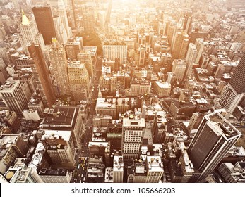 Aerial Manhattan View At Sunset