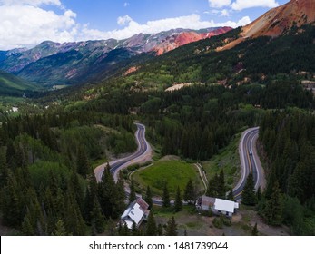 Aerial Of Million Dollar Highway Near Ouray, Colorado