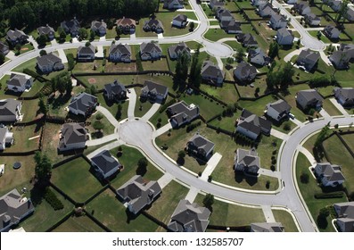 Aerial Of Modern Suburban Housing In The Eastern United States.