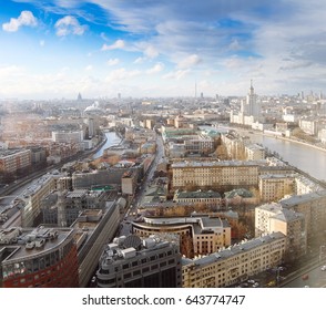 Aerial Moscow City Panorama. Russian Capital Downtown. Moscow, Russia