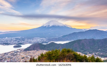 Aerial Of MT Fuji At Sunset