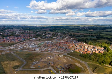 Aerial New Housing Estate Construction On Green Belt Land UK