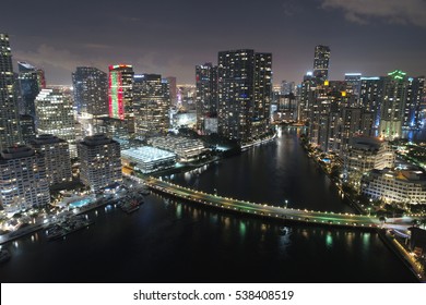 Aerial night photo of Brickell Miami FL