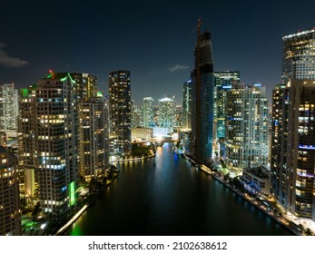 Aerial Night Photo Miami River