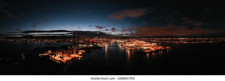 Aerial Night View Of Dublin City.