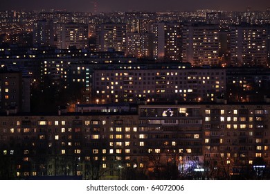 Aerial Night View Of Houses, Good For Texture Or Background