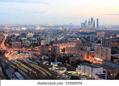 Aerial Night View Of Moscow City