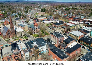 An aerial of Northampton, Massachusetts, United States on a fine morning