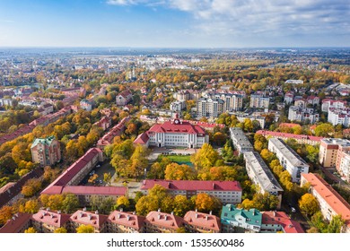 Aerial: The Old Building Of University In Kaliningrad, Autumn Time