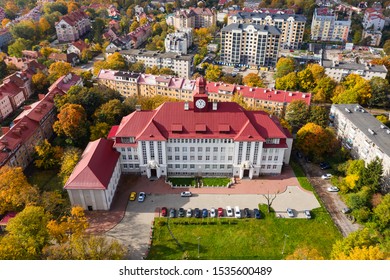 Aerial: The Old Building Of University In Kaliningrad, Autumn Time