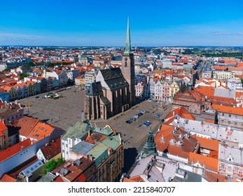 Aerial Of Old Town Plzen City Bohemia Czech Republic