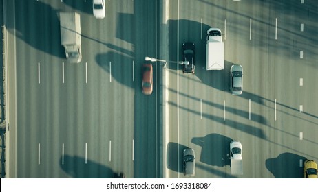 Aerial Overhead Shot Of A Wide Busy Highway