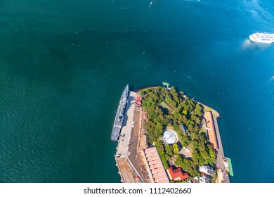 Aerial Overhead View Of Garden Island In Sydney, Australia.