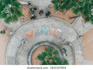 Aerial Overhead View Of Venice Beach Skatepark Sign In Colourful Letters LOS ANGELES CIRCA NOVEMBER 2018