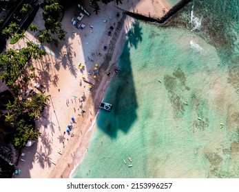 Aerial Overhead View Of Waikiki Beach In The Morning Light, Honolulu, Hawaii