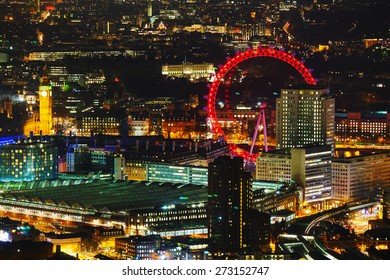 Aerial Overview Of London City At The Night Time