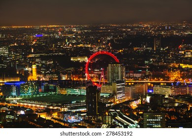 Aerial Overview Of London City At The Night Time