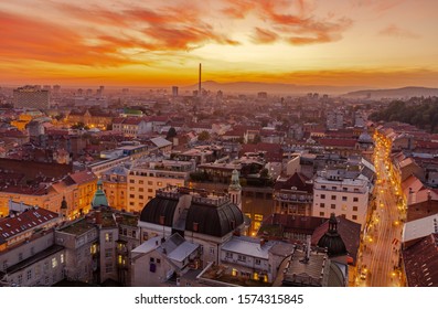 Aerial panorama of amazing Zagreb cityscape in sunset time, european travel destinations. - Shutterstock ID 1574315845