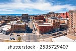 Aerial panorama of Butte, Montana along Park street. Butte is a consolidated city-county and the county seat of Silver Bow County, Montana, United States.