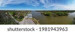 An aerial panorama of Caledonia, Ontario, Canada along the Grand River