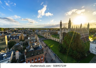 Aerial panorama of Cambridge city in England