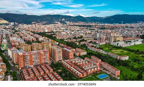 Aerial Panorama Of The City Of Bogota Colombia With Many Buildings