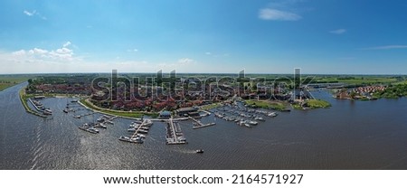 Aerial panorama from the city Grou in Friesland the Netherlands