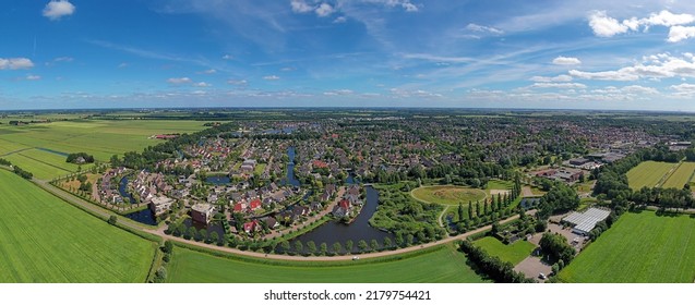 Aerial panorama from the city Joure in Friesland the Netherlands
