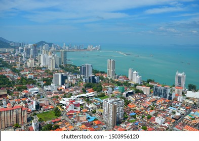 Aerial panorama cityscape of Georgetown, the capital city of Penang state Malaysia popular tourism destination
