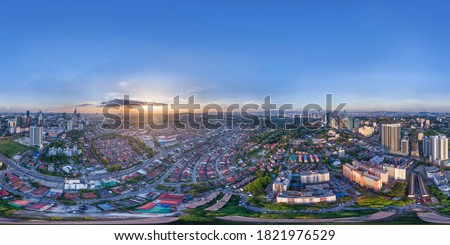 Aerial panorama cityscape of Kuala Lumpur,Malaysia(Bangsar). Drone Shot. Full VR 360 degree.Night view/Late evening