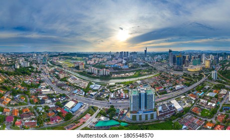 Aerial panorama cityscape of Kuala Lumpur,Malaysia(Old Klang Road). Drone shot. River of live