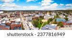 Aerial panorama of Concord and the New Hampshire State House along Main street. The capitol houses the New Hampshire General Court, Governor, and Executive Council.
