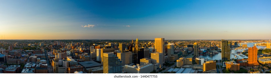 Aerial panorama Downtown Baltimore MD USA