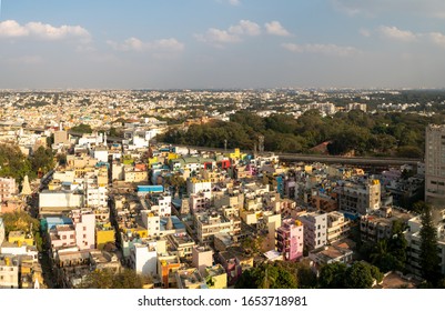 Aerial Panorama Of Downtown Bengaluru District With Metro System In The Middle