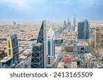 Aerial panorama of downtown of Riyadh city with skyscrapers of Al Olaya central business district, Al Riyadh, Saudi Arabia