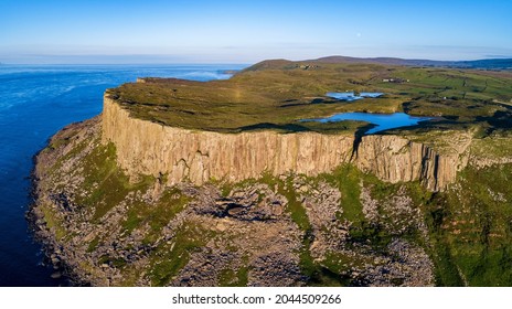 Aerial Panorama Of Fair Head Big Cliff In Northern Ireland, UK