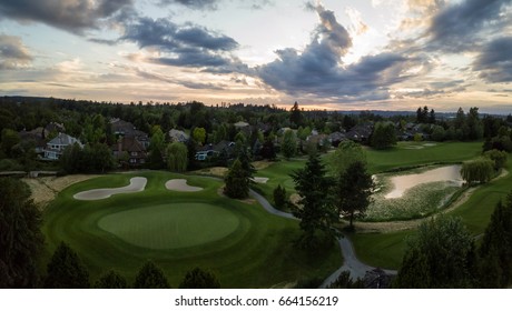 Aerial Panorama of a Golf Course in White Rock, Greater Vancouver, BC, Canada.