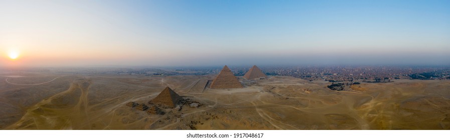 Aerial Panorama Of The Great Pyramids Of Giza, Egypt