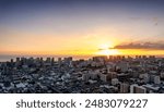 Aerial panorama of Honolulu and Waikiki on a clear evening