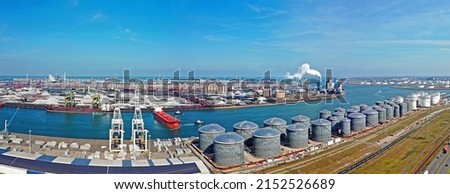 Aerial panorama from industry in the harbor from Rotterdam in the Netherlands