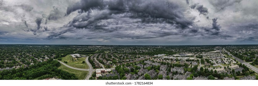 Aerial Panorama Of Lexington, Kentucky Suburbs During Dramatic Clouds Morning