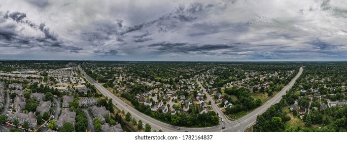 Aerial Panorama Of Lexington, Kentucky Suburbs During Dramatic Clouds Morning