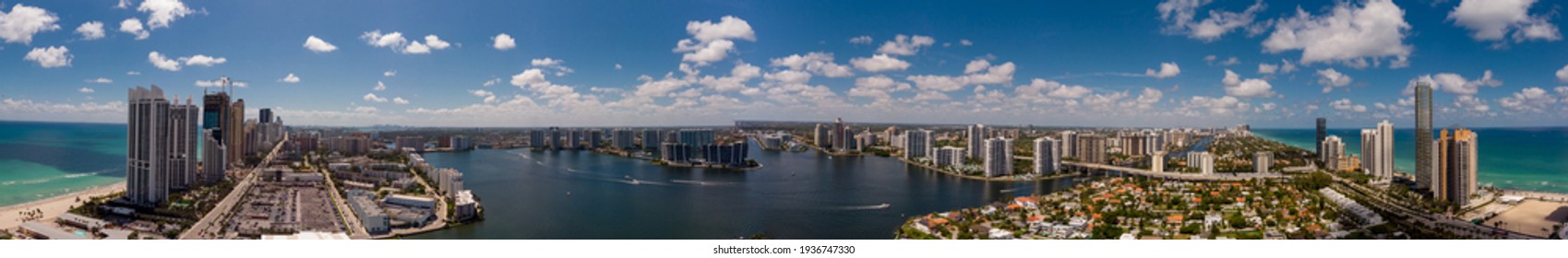 Aerial Panorama Miami Dade County Coastal Scene