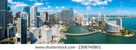 Aerial panorama of Miami, Florida. Miami is a majority-minority city and a major center and leader in finance, commerce, culture, arts, and international trade.