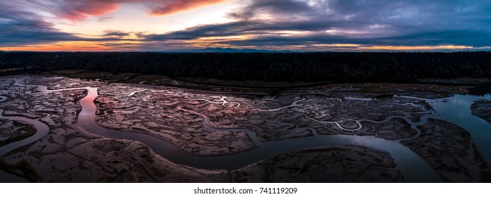 Aerial Panorama At The Nisqually River Basin